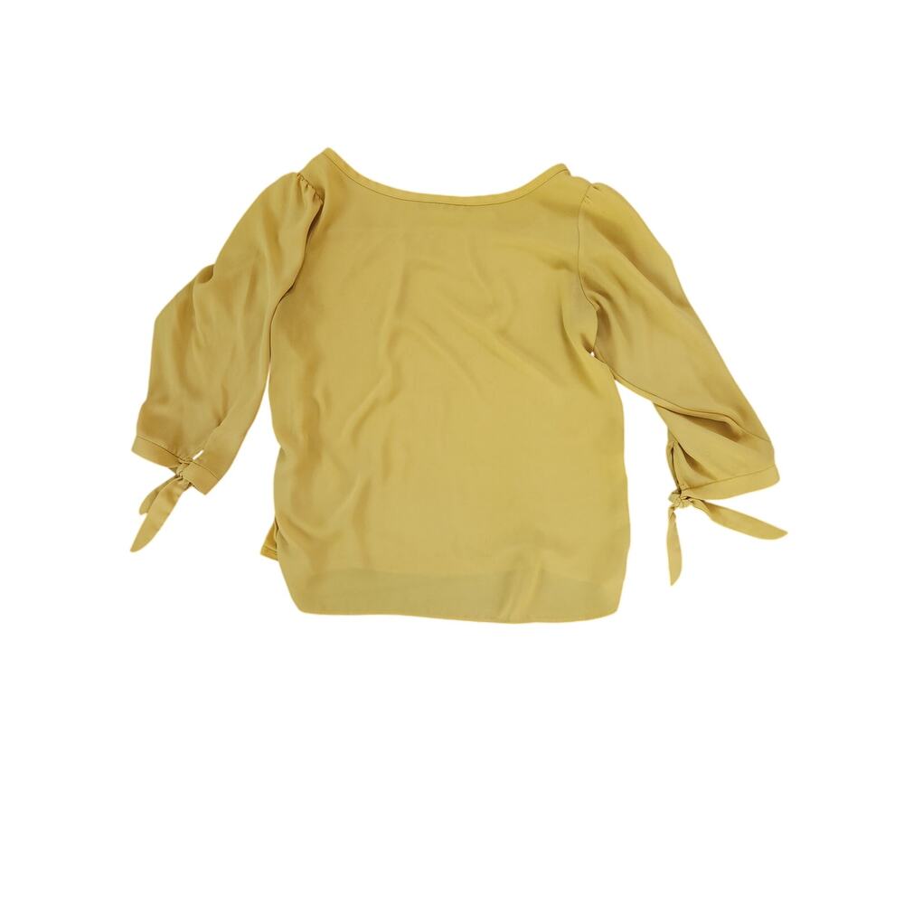 Loft Mustard Satin Tie Sleeve Blouse Boat Neck 3/4 Sleeve Top women's medium